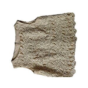 Vintage Patty Woodard Lace Overlay Sleeveless Top Cream Beige Size M Scalloped H